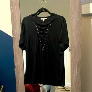 Express One Eleven, L, black strappy vneck, EUC